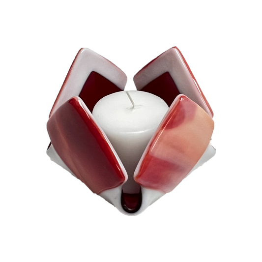 Red & White Opalescent Glass Candleholder