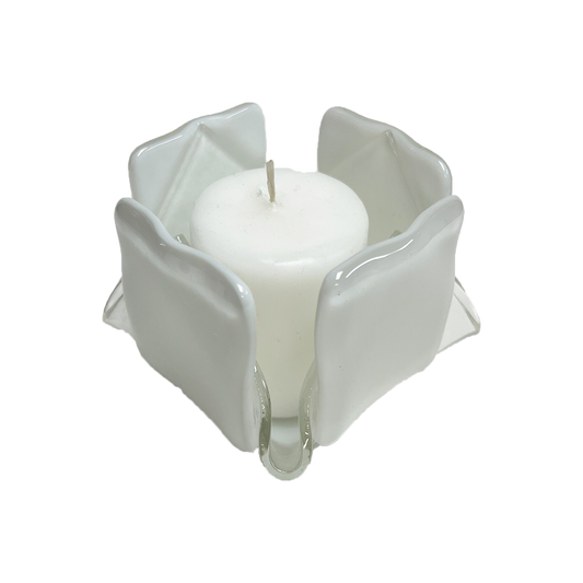 White Opalescent Glass Candleholder