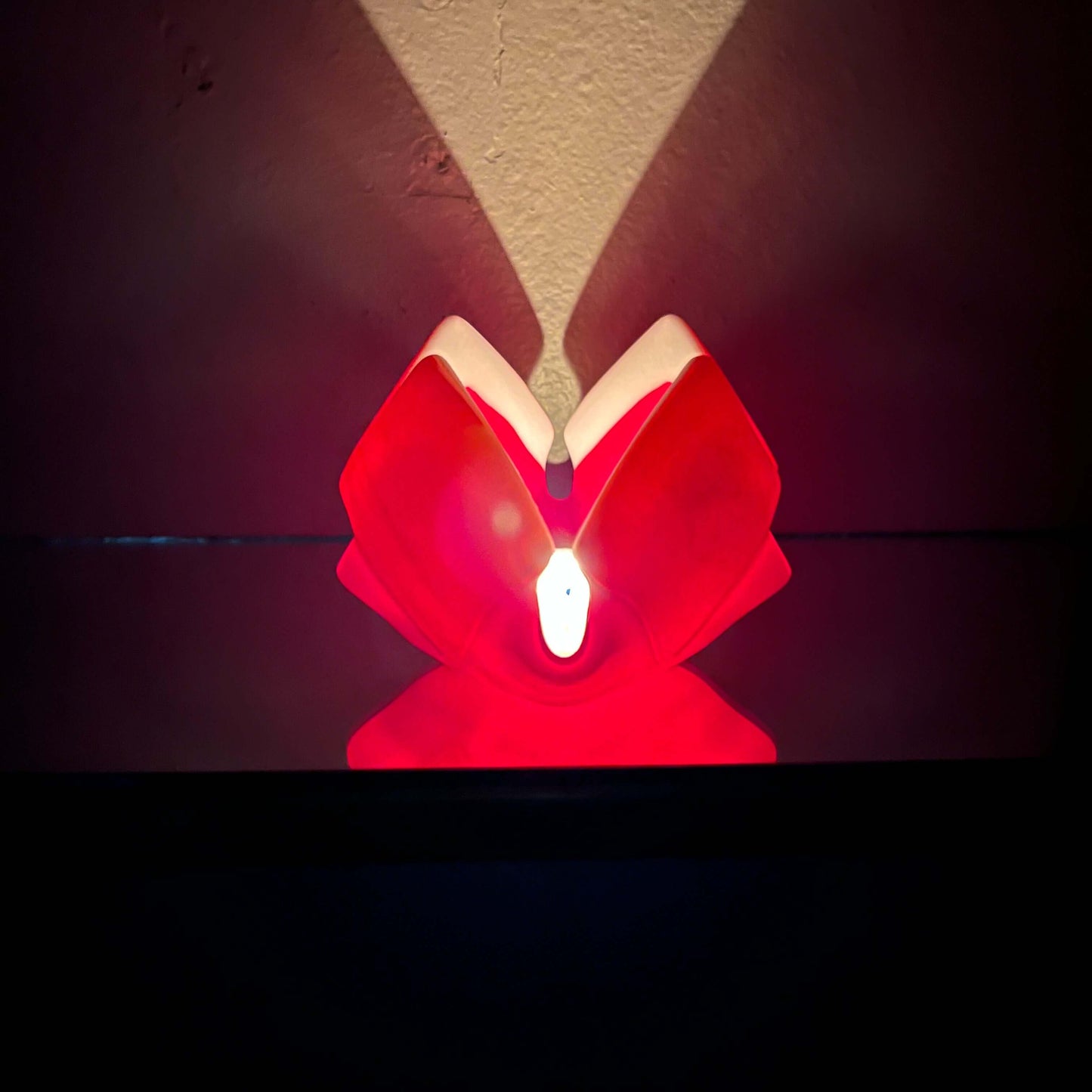 Red & White Opalescent Glass Candleholder