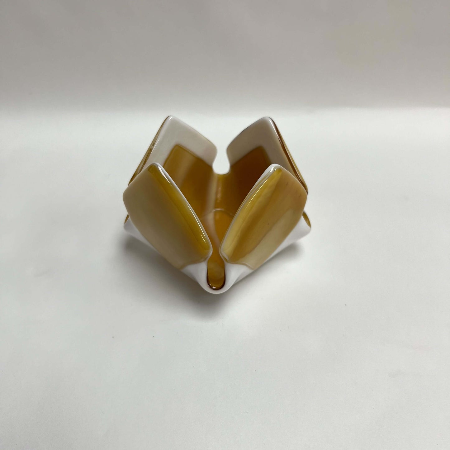 Amber & White Opalescent Glass Candleholder