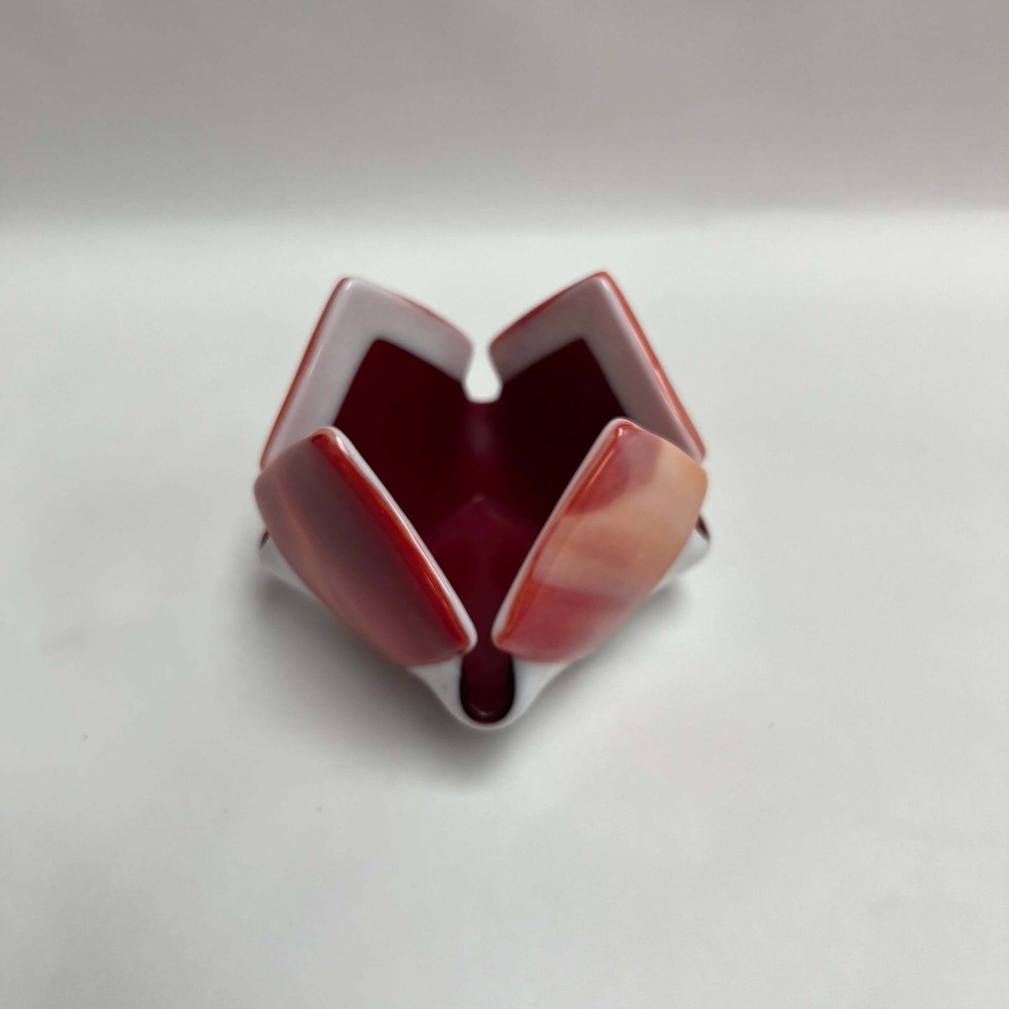 Red & White Opalescent Glass Candleholder