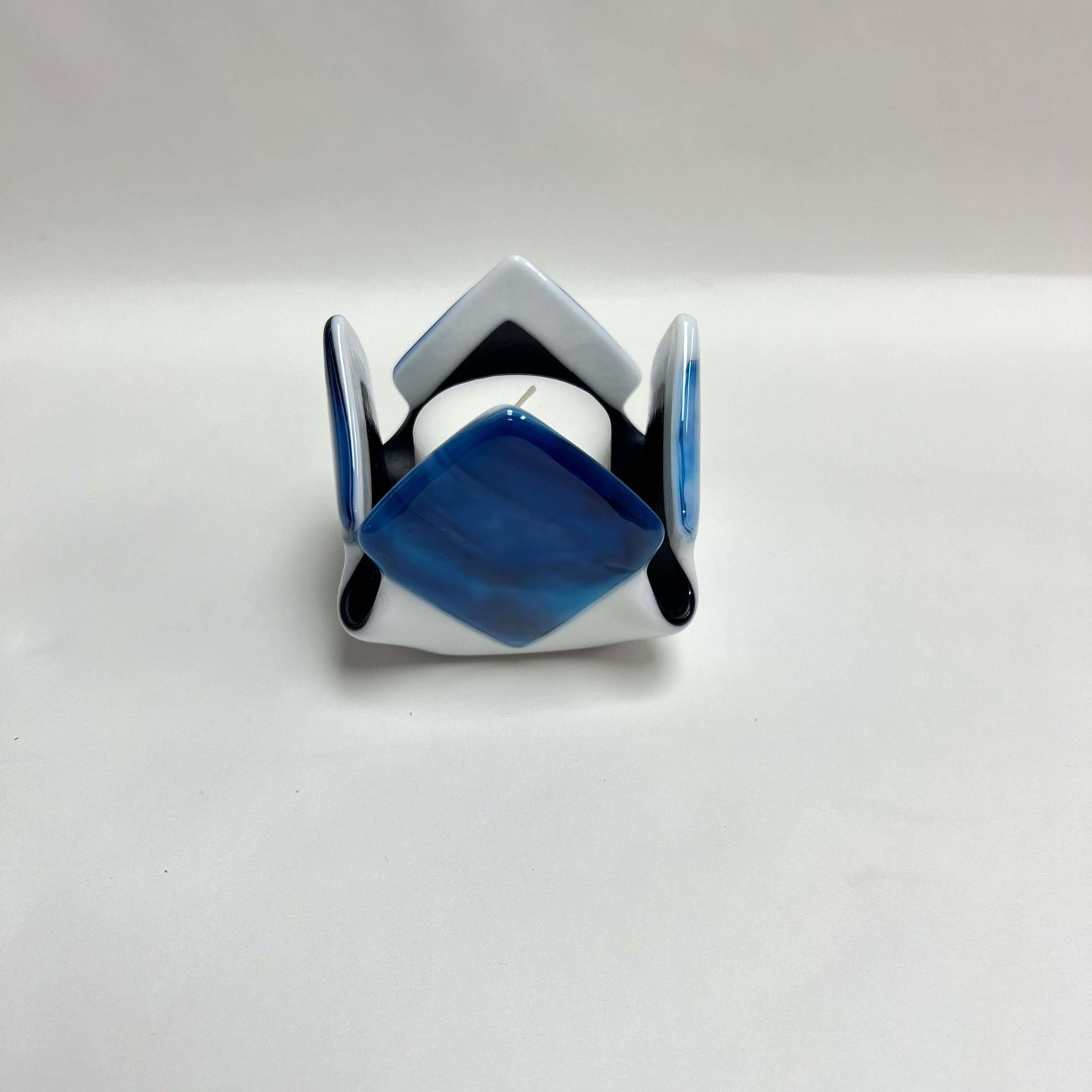 Blue & White Opalescent Glass Candleholder