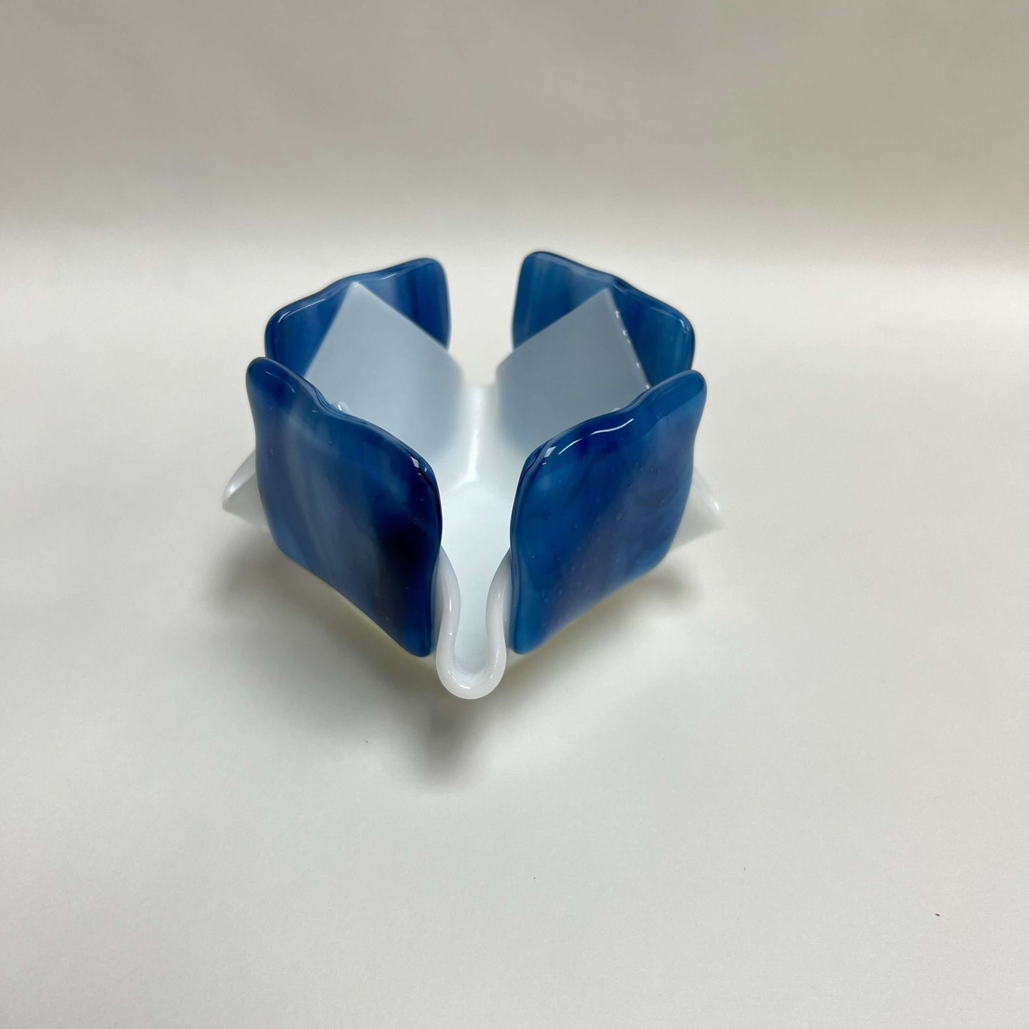 Blue & White Opalescent Glass Candleholder