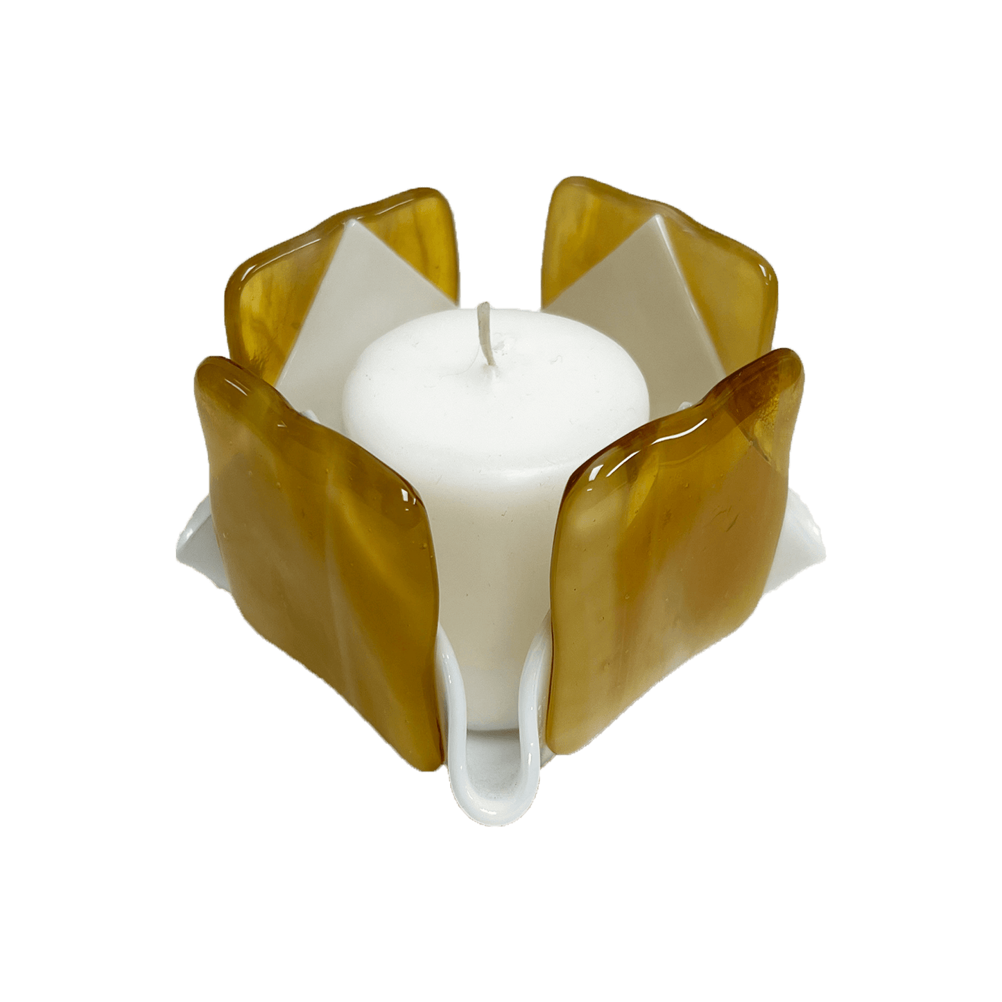 Amber & White Opalescent Glass Candleholder