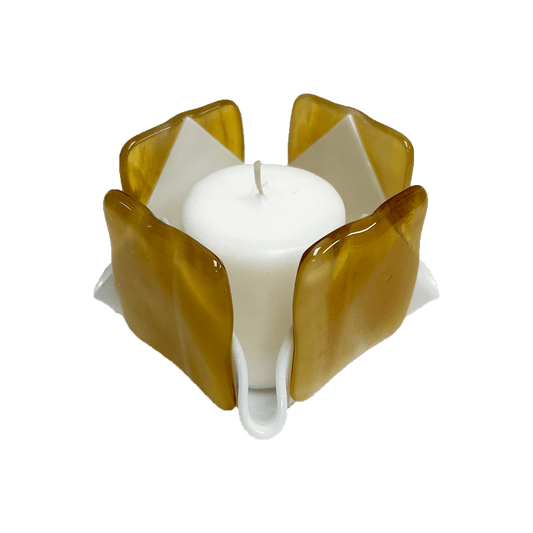 Amber & White Opalescent Glass Candleholder