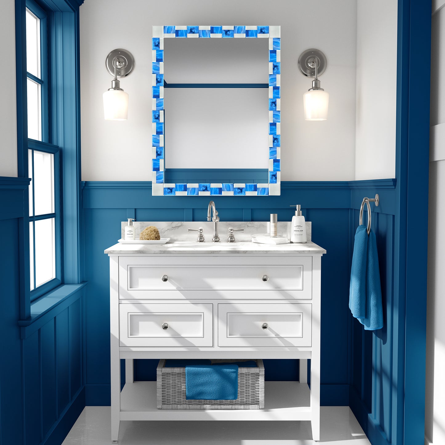 Blue and White Glass Mirror