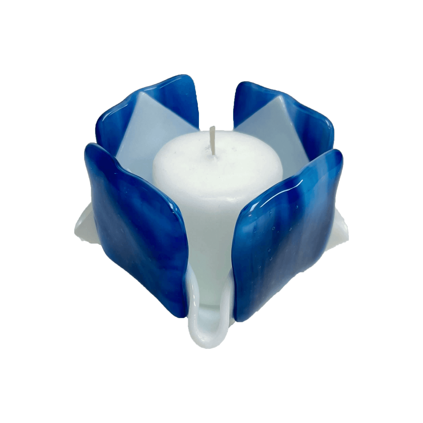 Blue & White Opalescent Glass Candleholder