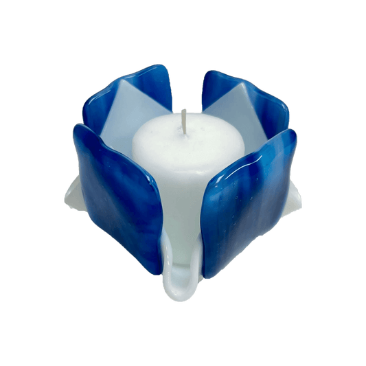 Blue & White Opalescent Glass Candleholder