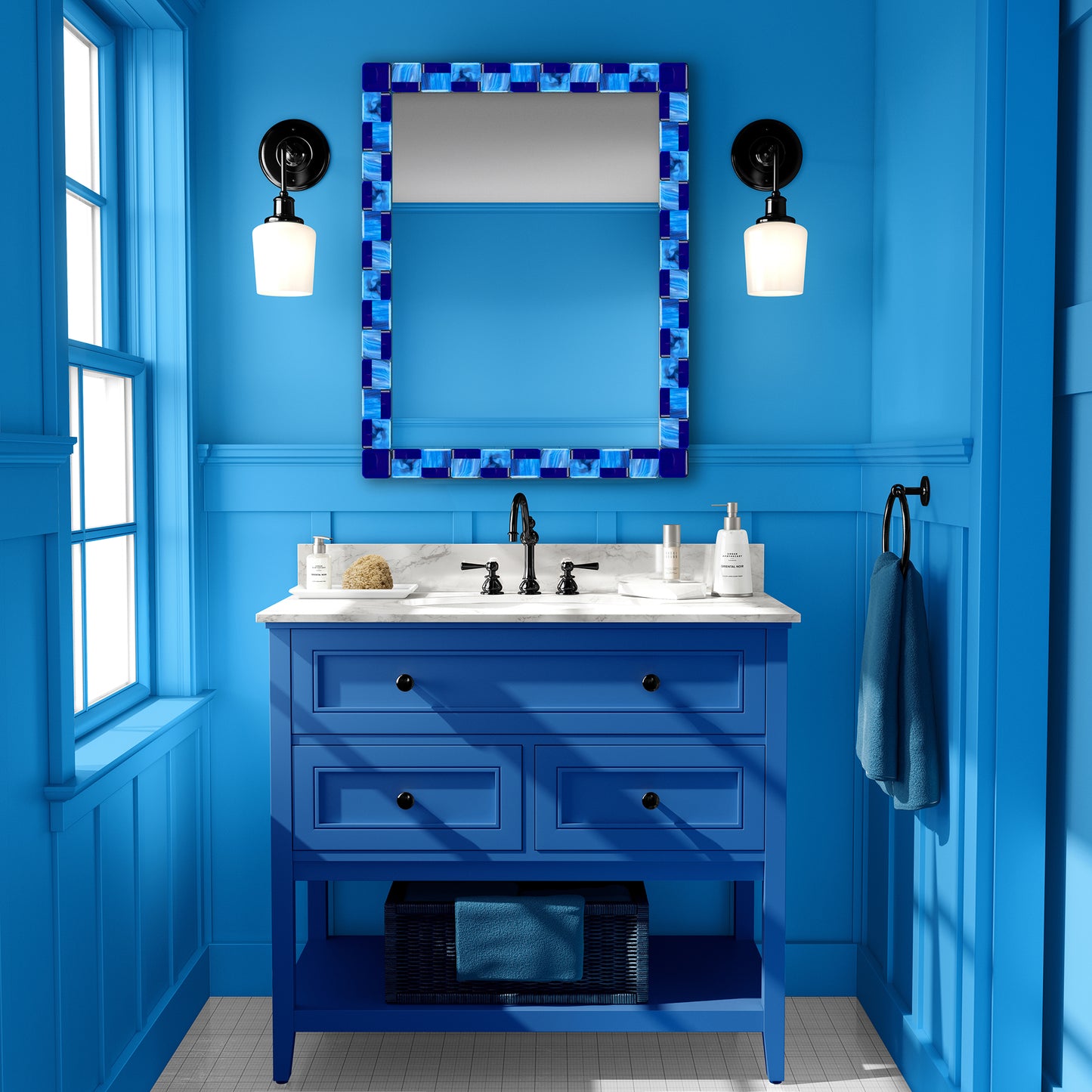 Blue and White Glass Mirror