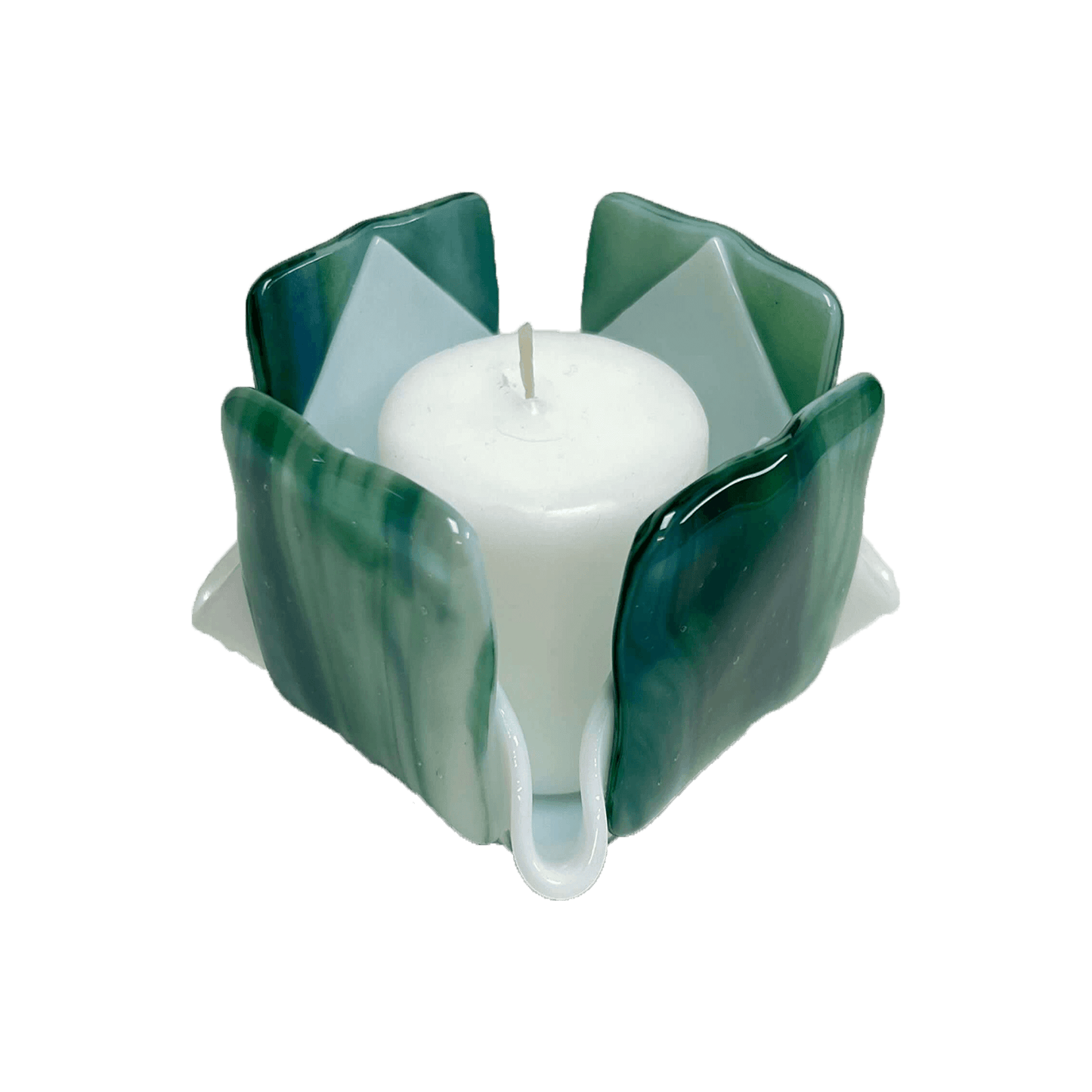 Green & White Opalescent Glass Candleholder