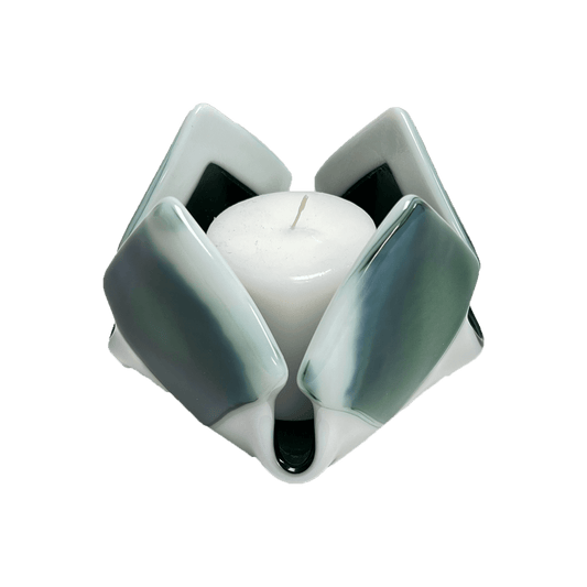 Green & White Opalescent Glass Candleholder