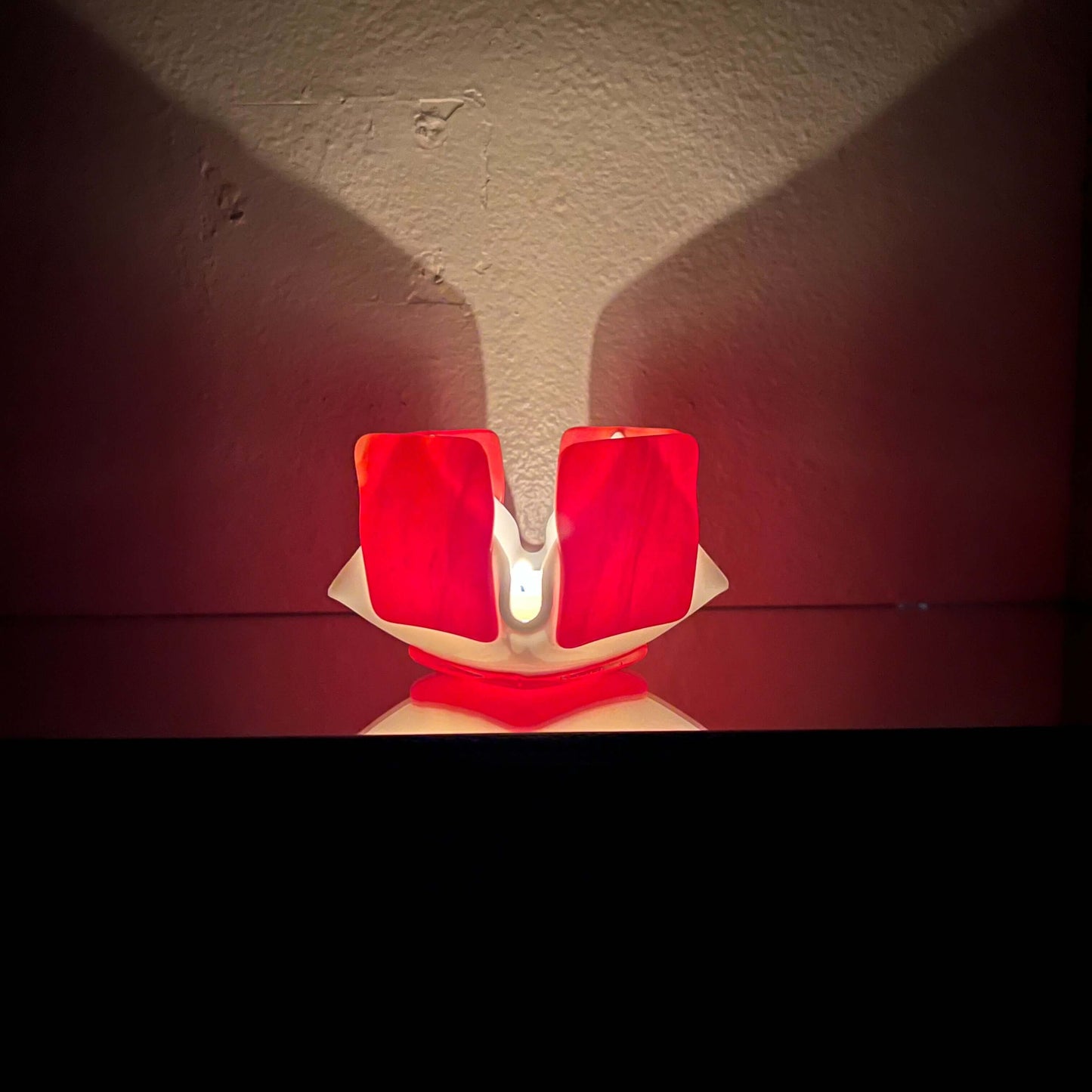 Red & White Opalescent Glass Candleholder