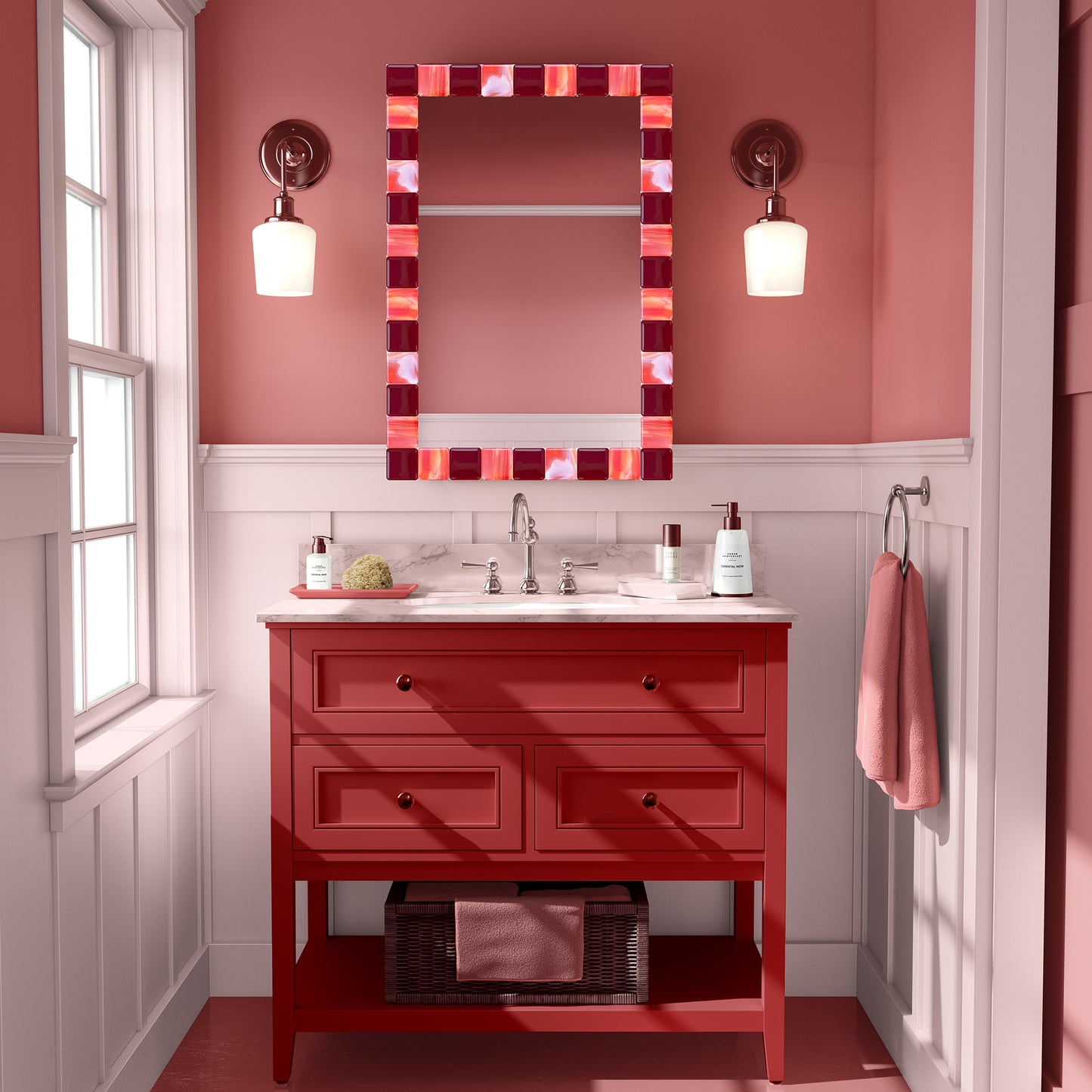 Red and White Glass Mirror