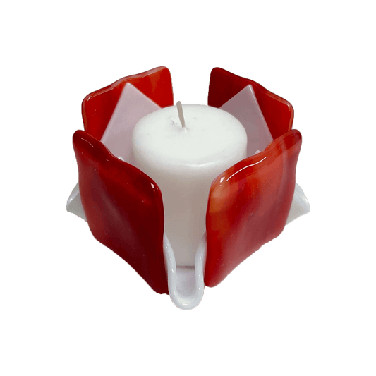 Red & White Opalescent Glass Candleholder