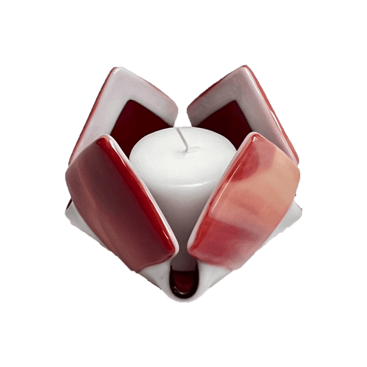 Red & White Opalescent Glass Candleholder