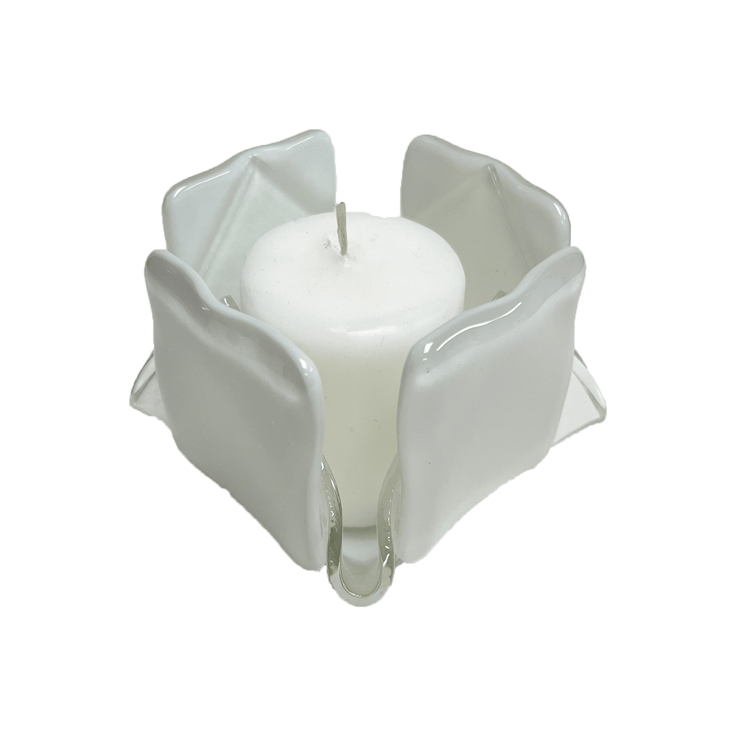 White Opalescent Glass Candleholder