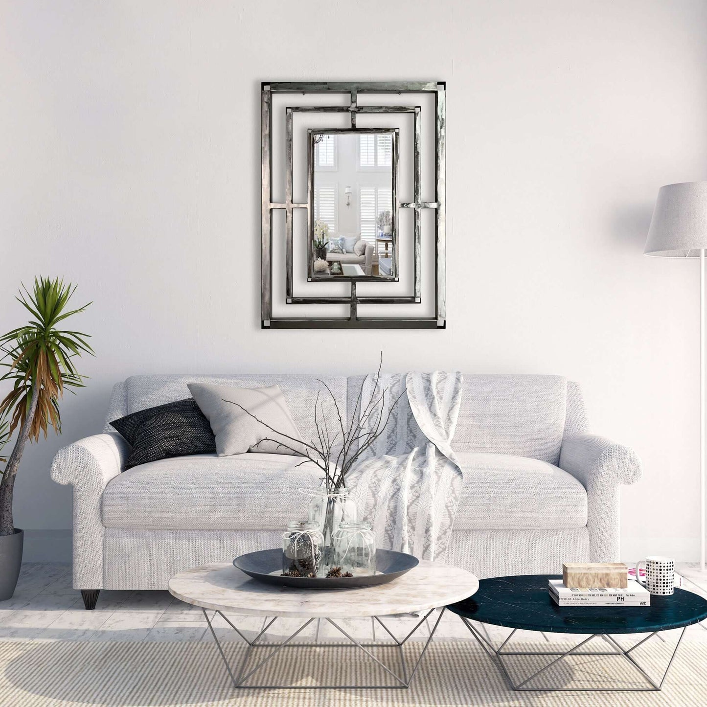 Art deco brushed metal mirror vertical