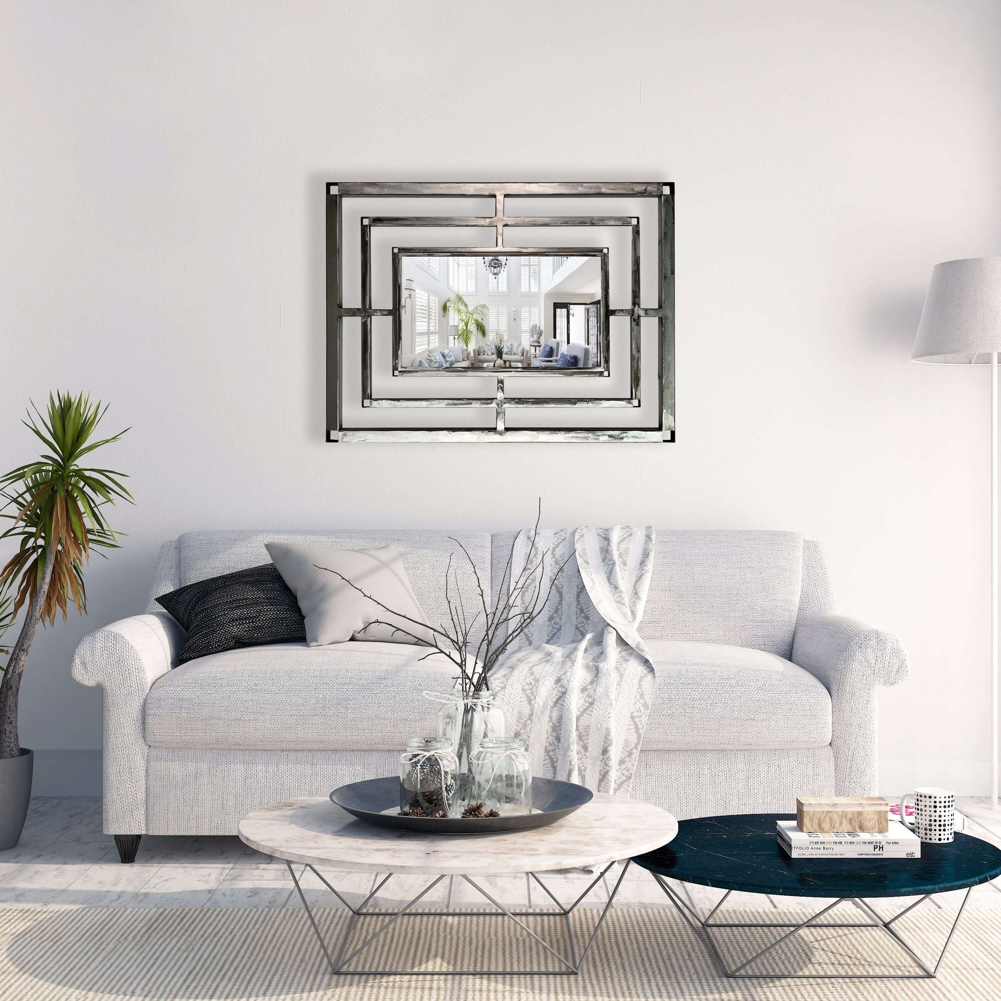 Art deco brushed metal mirror horizontal