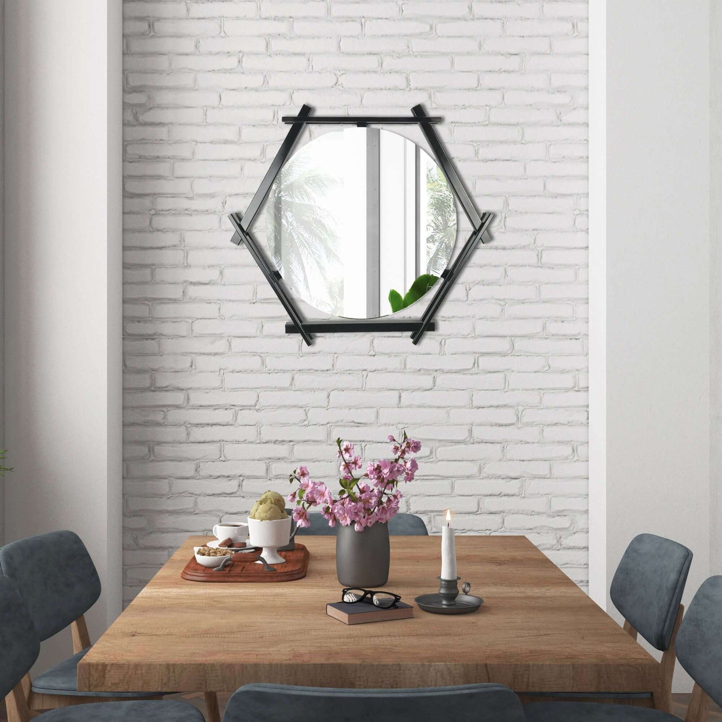 METAL HEXAGON FLOATING MIRROR